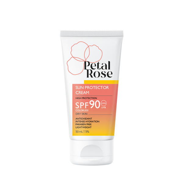 کرم ضد آفتاب بی رنگ پتال رز SPF90 مناسب پوست خشک